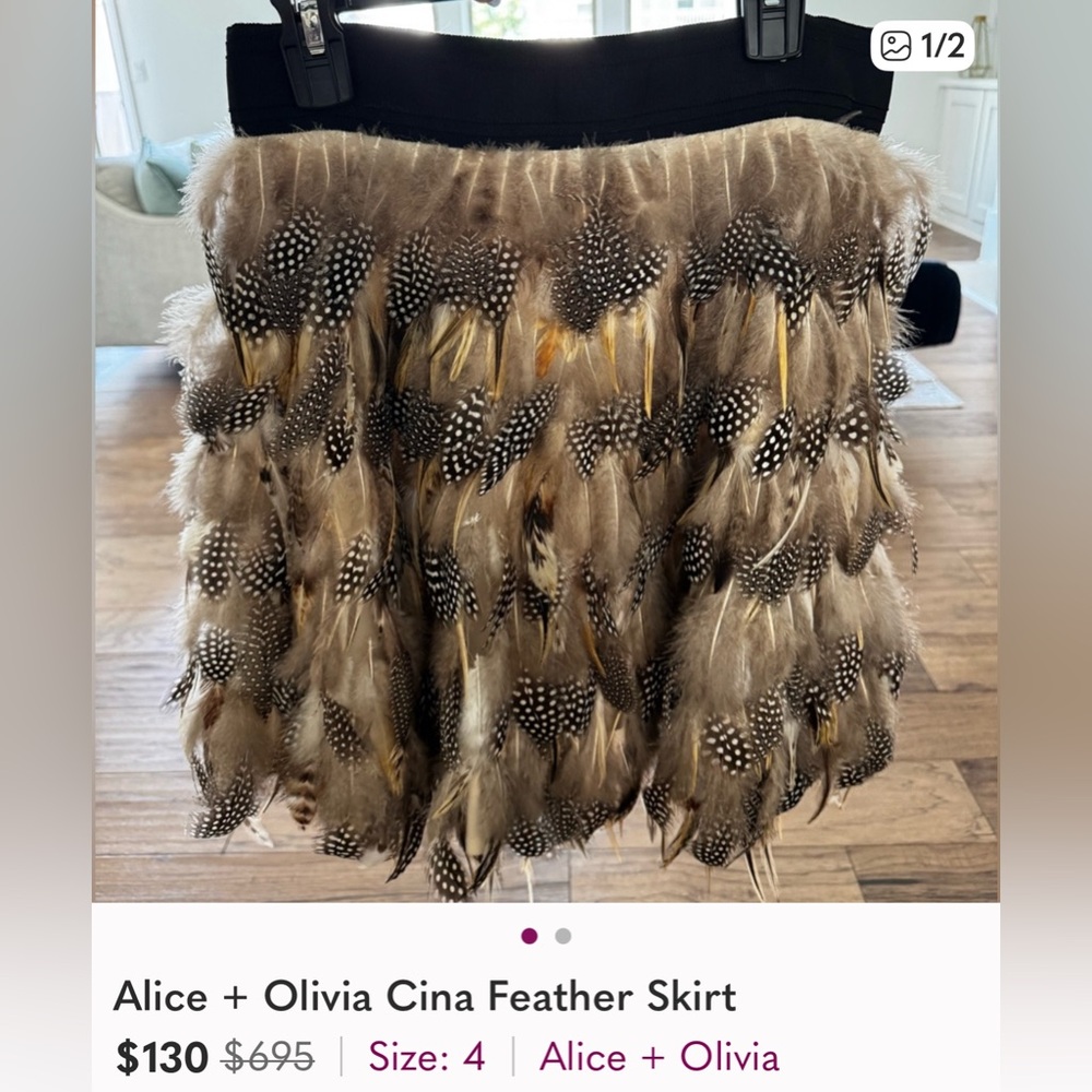 *ISO* In-search-of!! Alice + Olivia Feathered Mini Skirt - Brown and Black